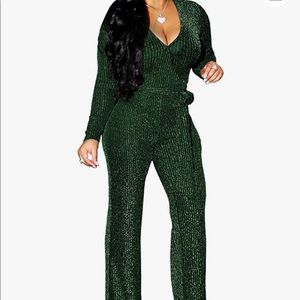 Women Sexy V Neck Sparkly Jumpsuits